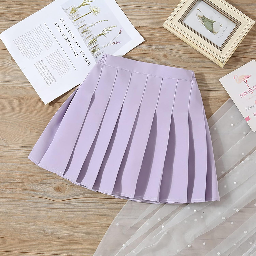 Girls Pleated Skirt with Shorts - Plaid Tennis Skorts & Solid School Uniform Skirts for Toddler/Big Kids