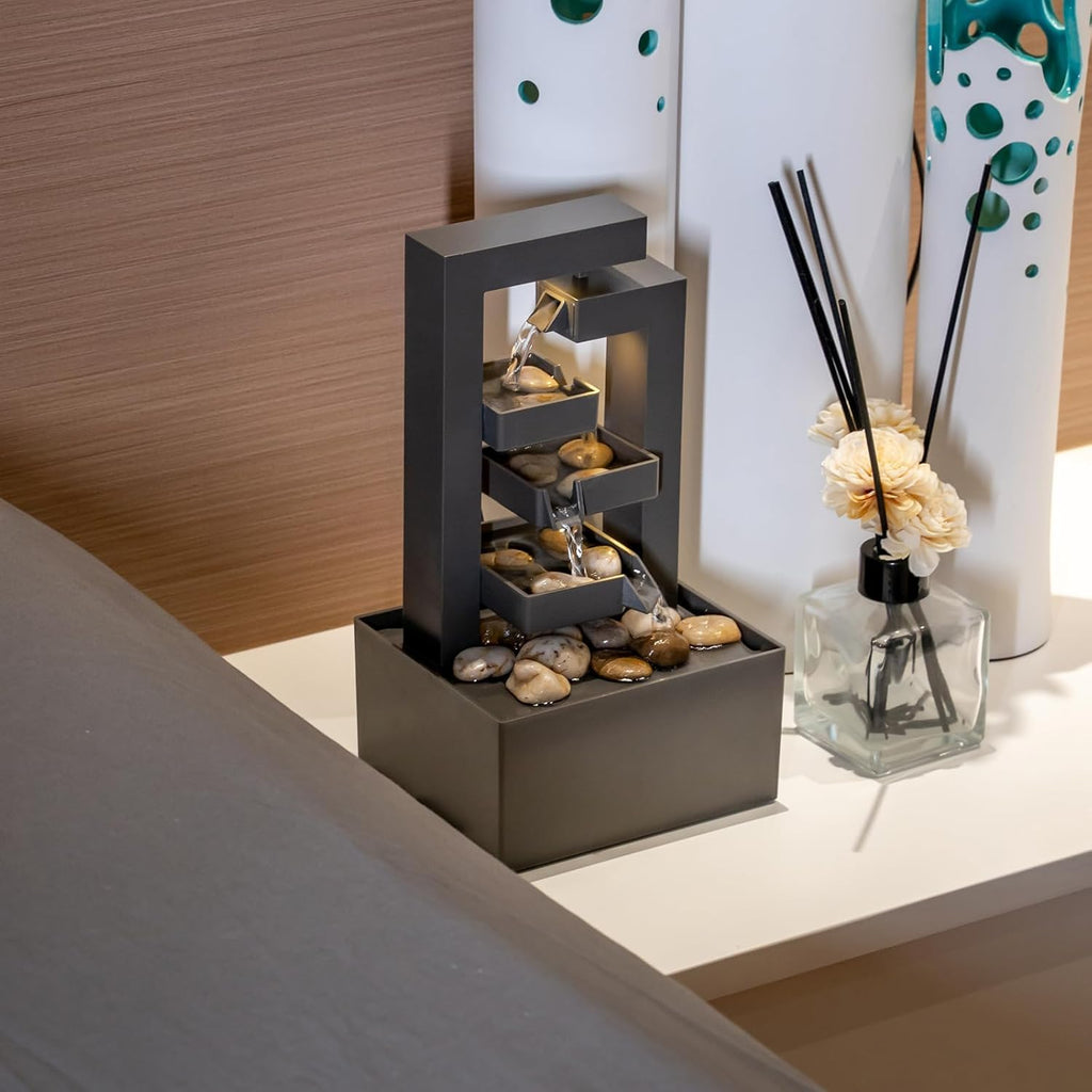 Desktop Waterfall Fountain Small- 9.65" Relaxation Tabletop Fountain with Soothing Sound Decor - Desktop Water