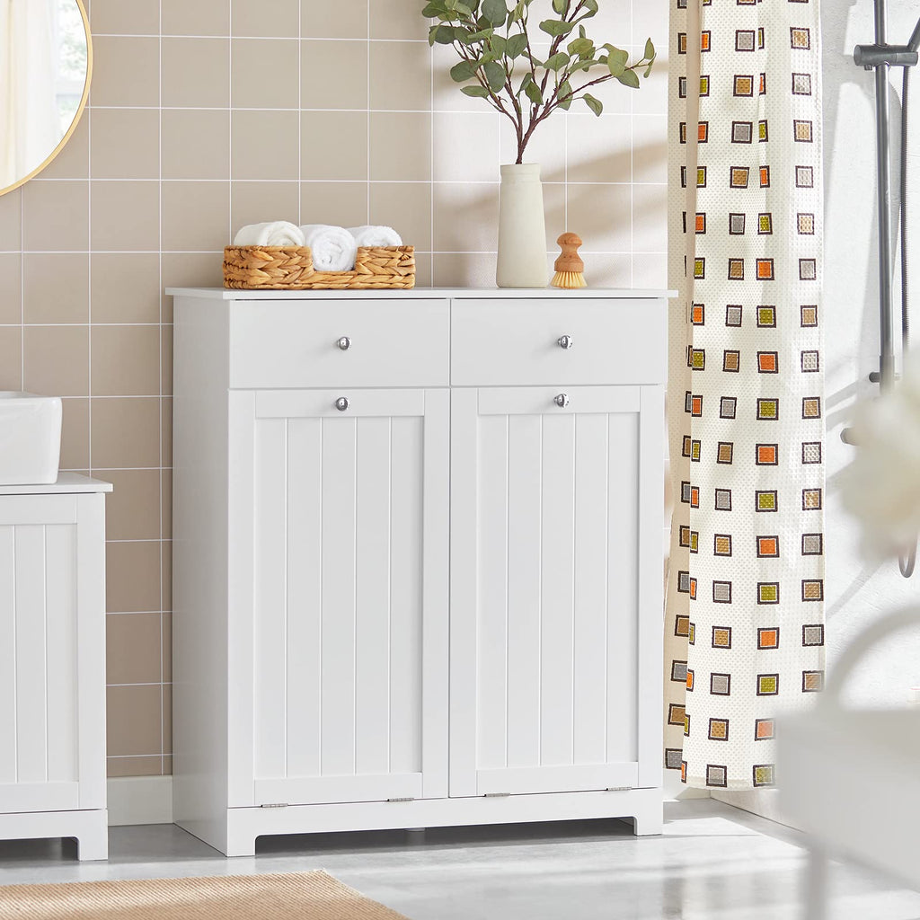 Laundry Hamper Cabinet, 2 Baskets, 35.4 x 14.5 x 29.5 in, White