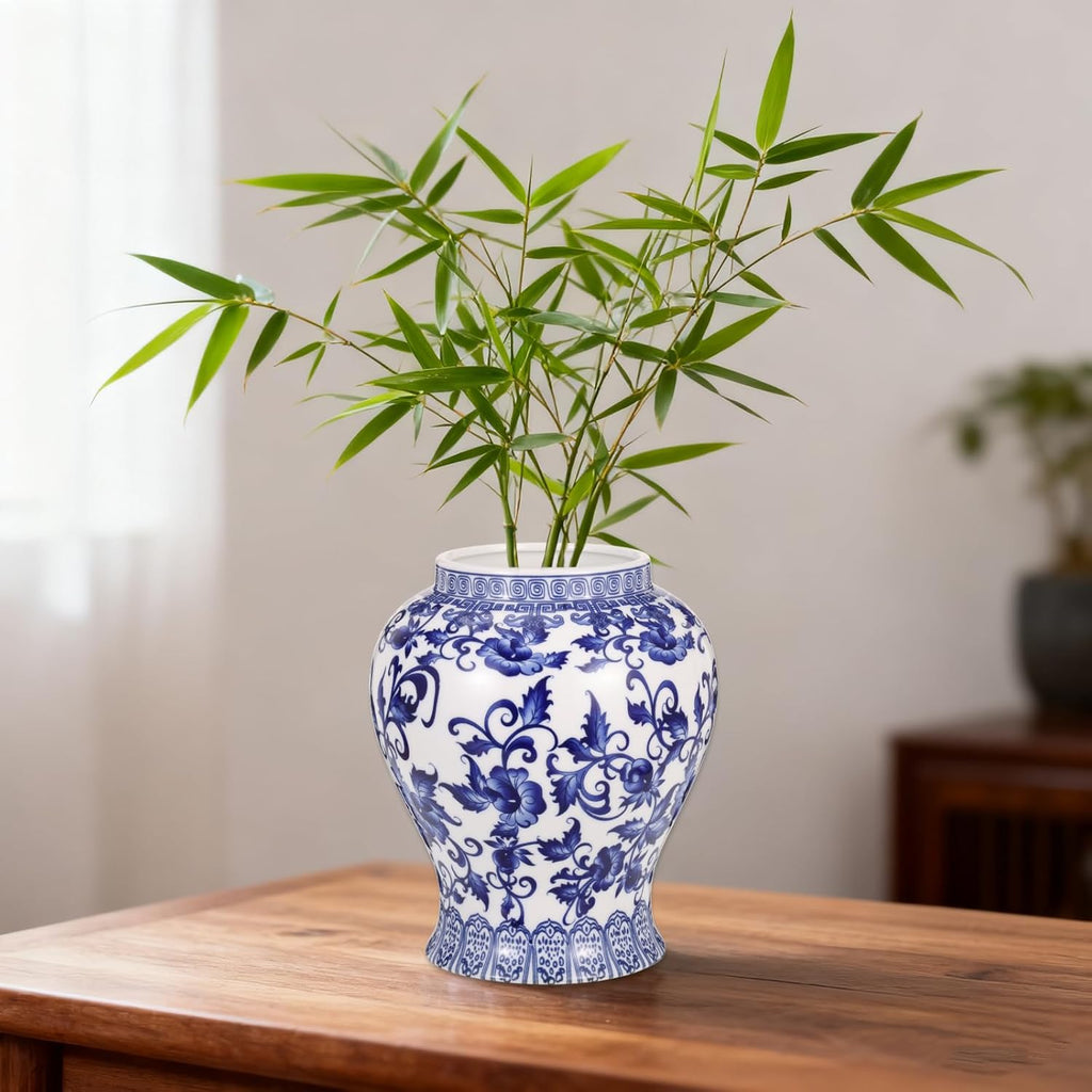 Small Chinoiserie Ginger Jar, 7.87 Inch Ceramic Blue and White Ginger Jar with Lid, Porcelain Ginger Jars Vase
