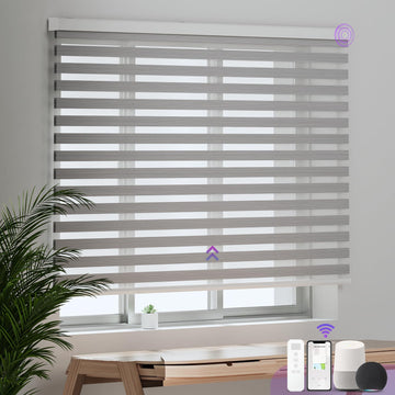 Smart Motorized Zebra Blinds, 22-115 in, Silver Grey, Alexa/Google