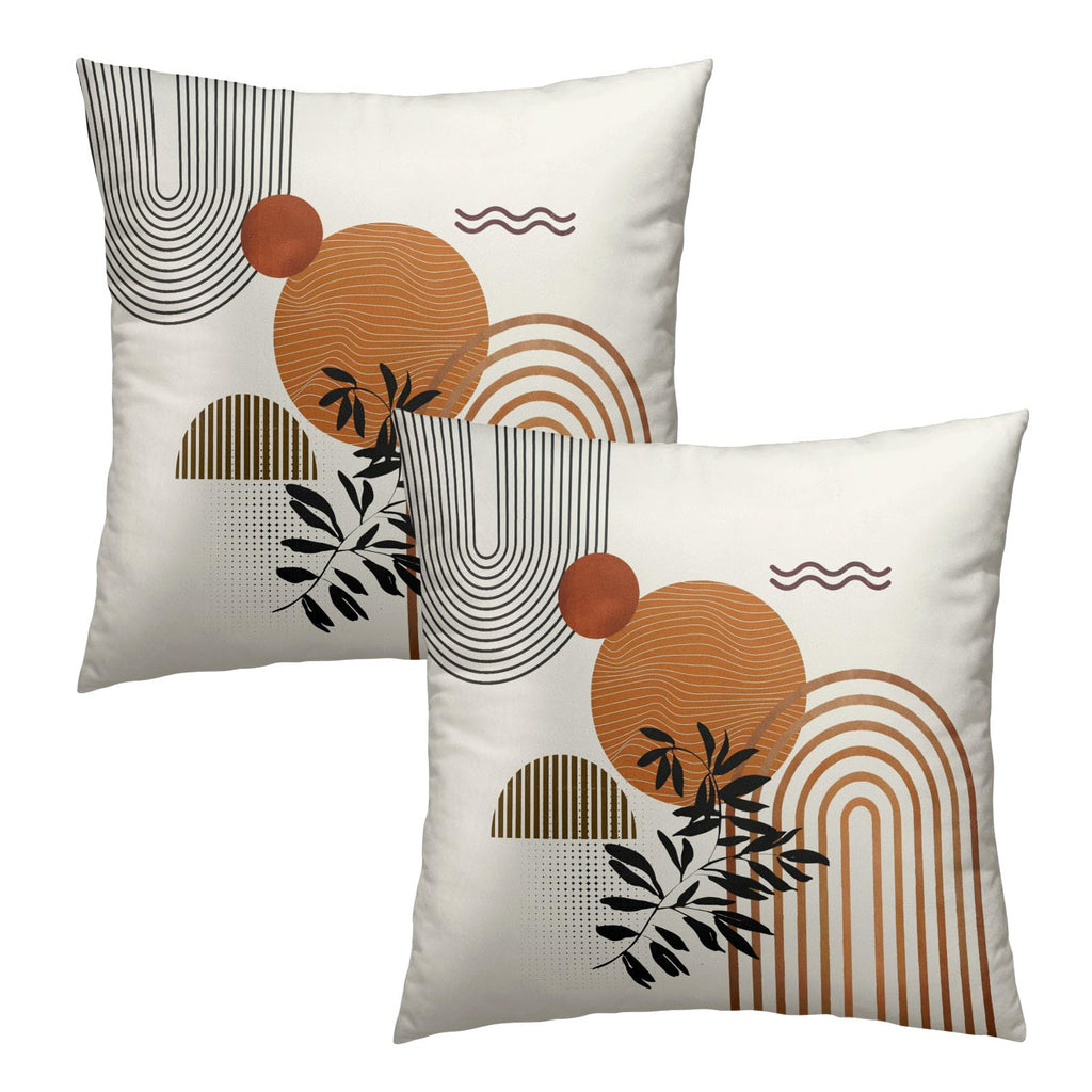 Boho Throw Pillow Covers 20x20 Inch Set of 2 Mid-Century Modern Cushion Case Geometric Tropical Leaf Sun Decorative