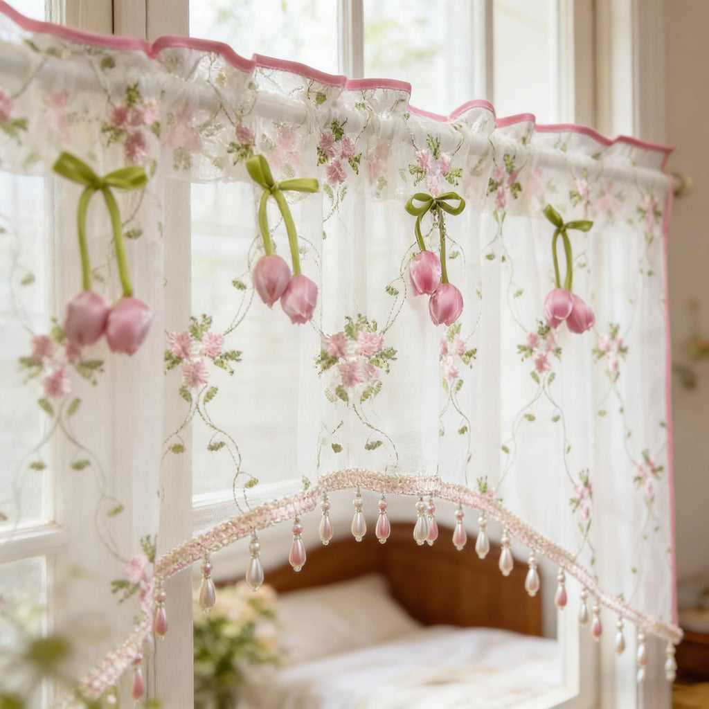 Victorian Floral Lace Sheer Swag Curtain Valance Arched Doorway Curtain