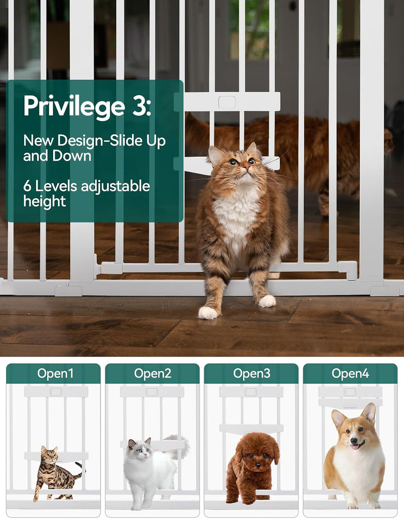 36" Tall Pet Gate with Cat Door, CatPrivilege II, 29-40", White