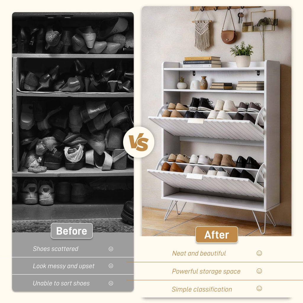 White Slim Shoe Storage Cabinet, Entryway Shoe Organizer
