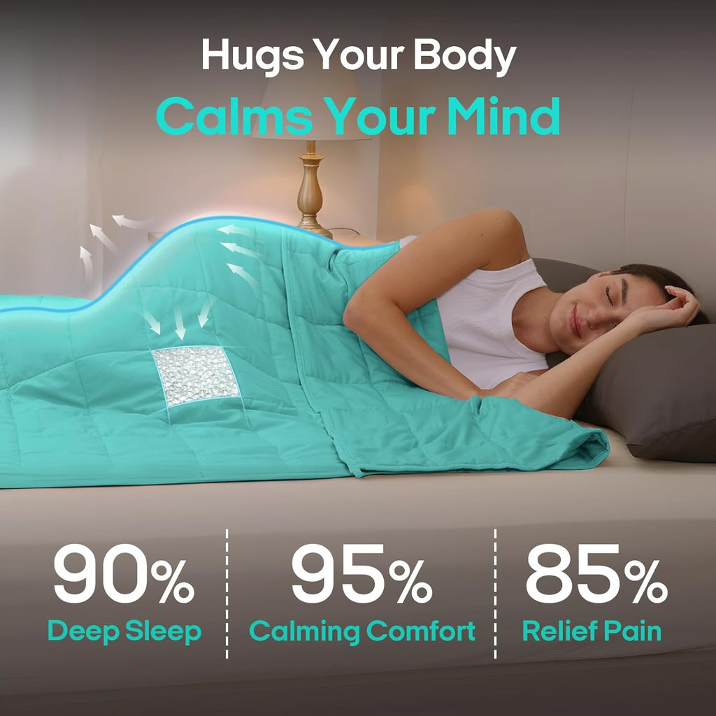 Weighted Blanket for Adults (48"x72", 15lbs, Dark Green) | Twin Size High Breathability Cooling Heavy Blanket, Soft