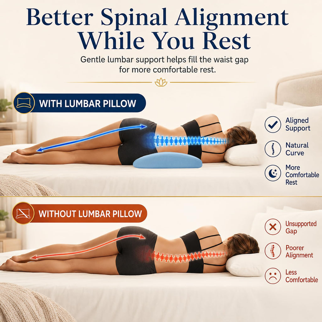Lumbar Support Pillow for Bed Relief Back Pain: Lower Back Pillow for Sleeping - Memory Foam Waist Pillow - Cooling