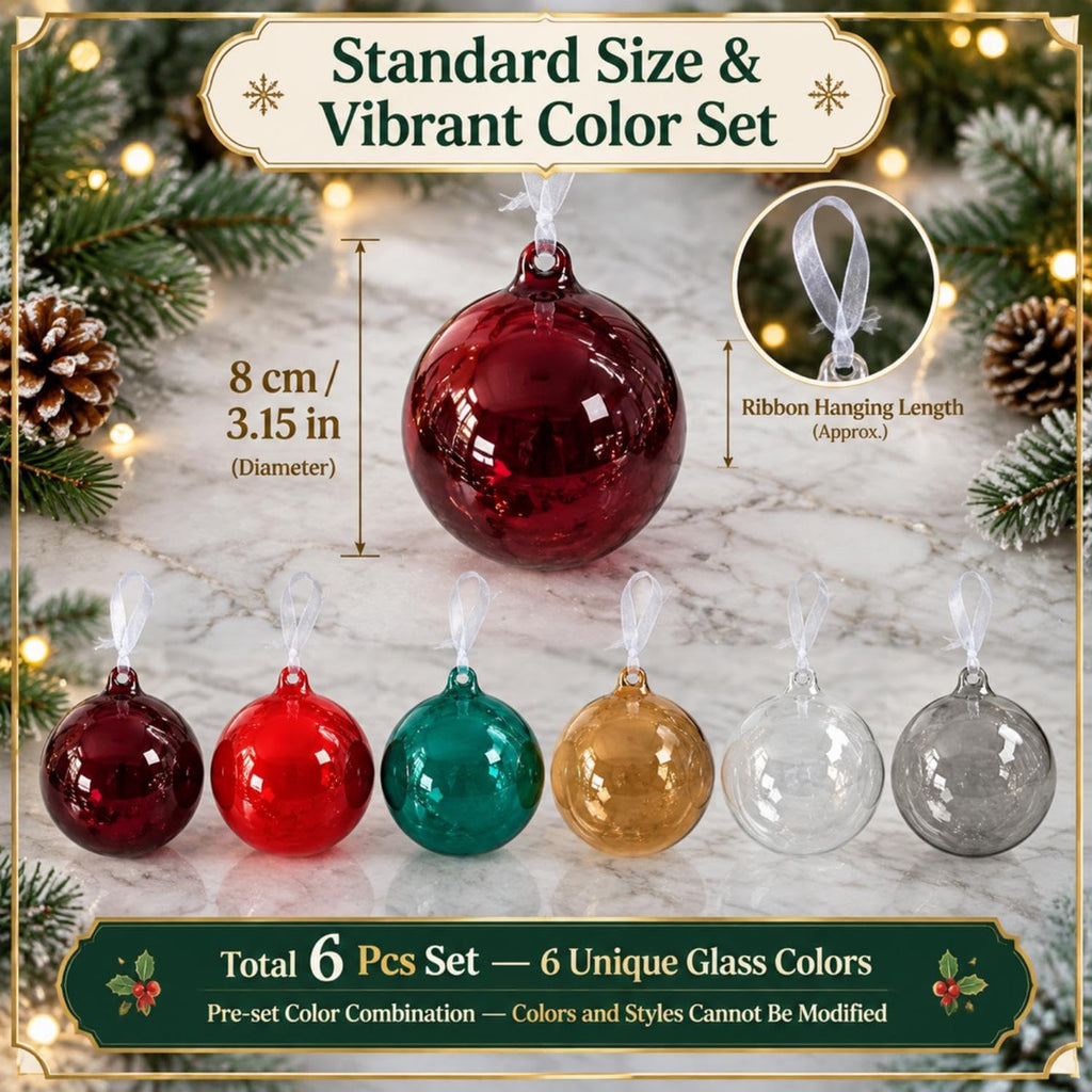 6 Pcs 3.15 Inch Colorful Christmas Hand Blown Glass Ball Ornaments