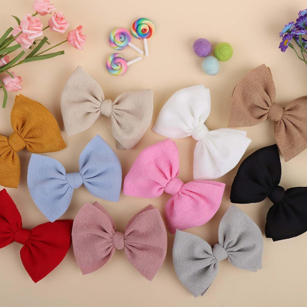 4.5'' Nylon Bow Headbands for Baby Girls - Handmade Tied Bows Hair Accessories for Infants and Toddlers - 10 Pieces