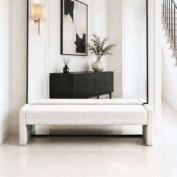 66.9" W Modern Boucle Shoe Bench King Size End of Bed Bench, Ivory. | Shoe Ottoman Upholstered King Size End of Bed