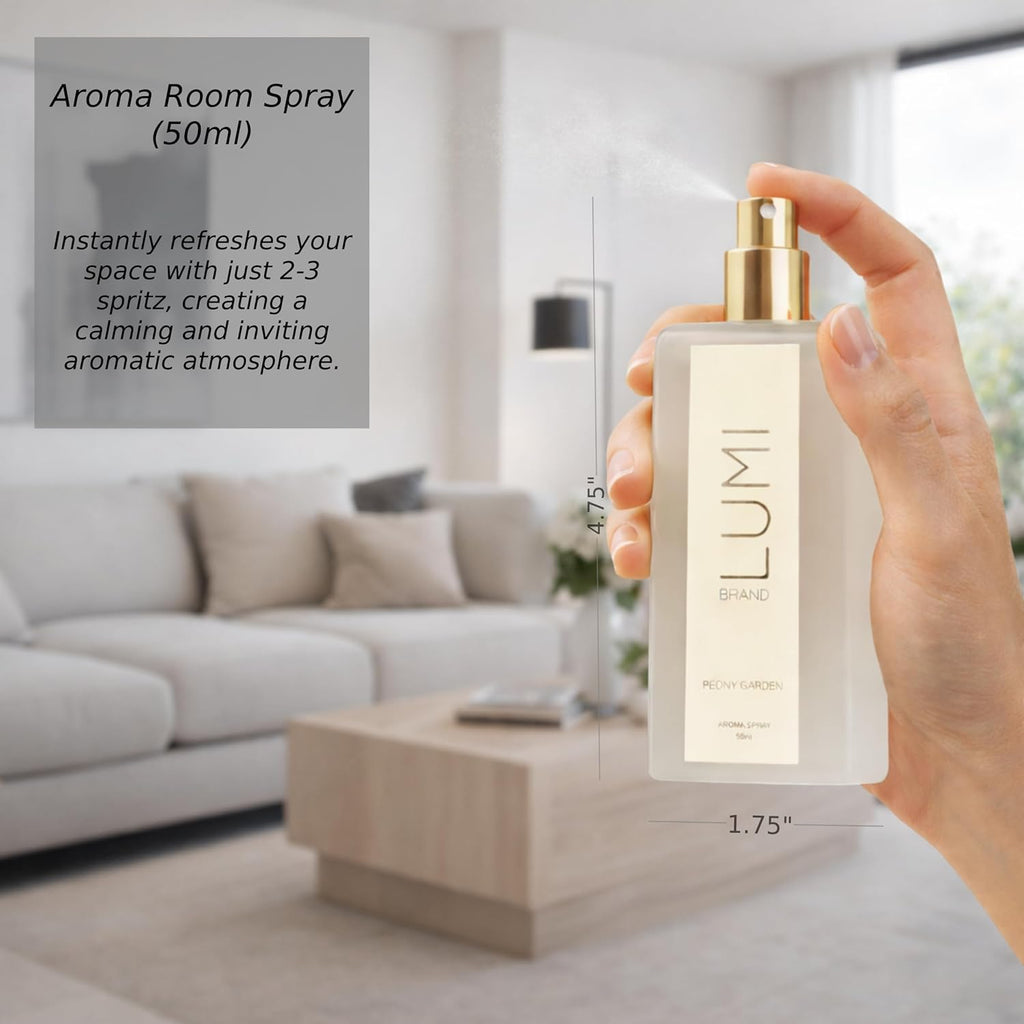 Luxury Aroma Gift Set | Peony Garden Scent - Reed Diffuser (200ml), Soy Candle (200g), Room Spray (50ml)
