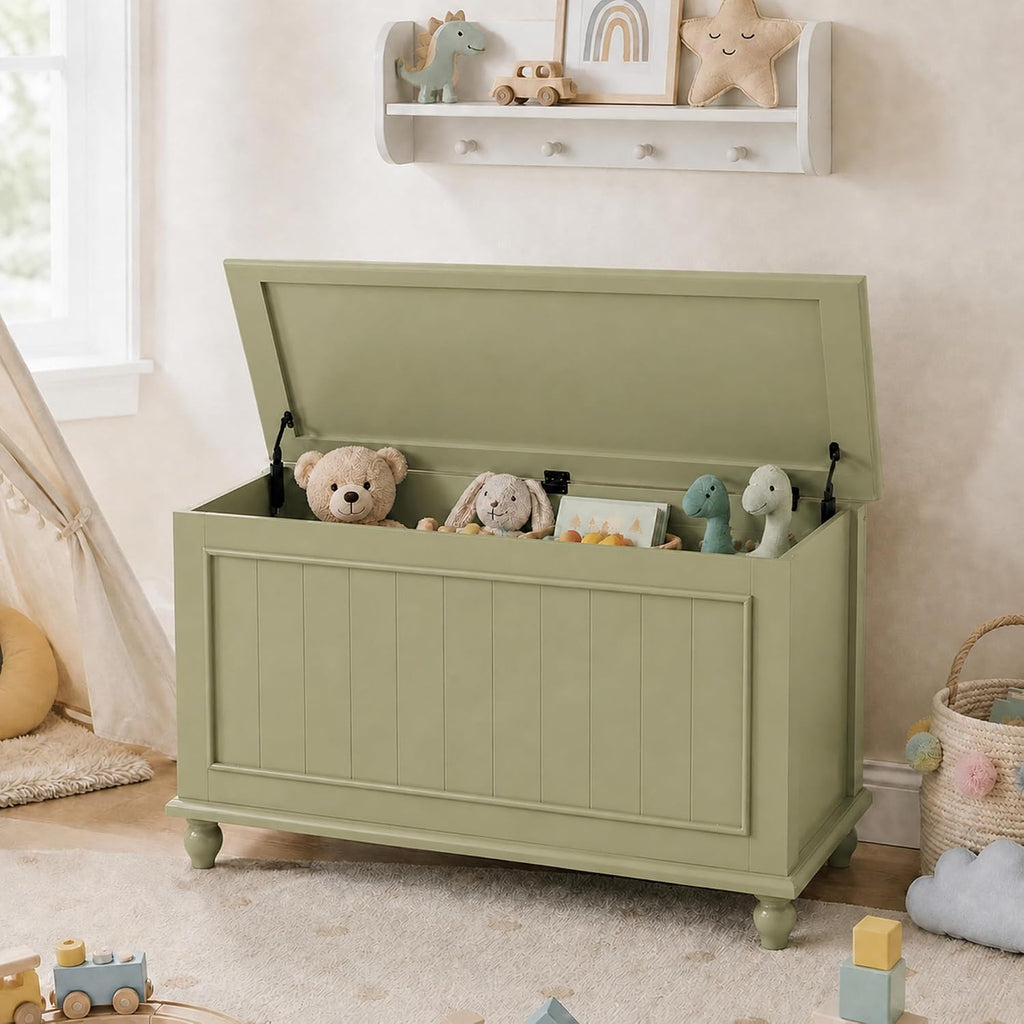 Vintage End of Bed Storage Bench, 39.4'' Wooden Chest with Flip Top, Green | Toy Storage Chest, Bedroom Trunk, 37.6