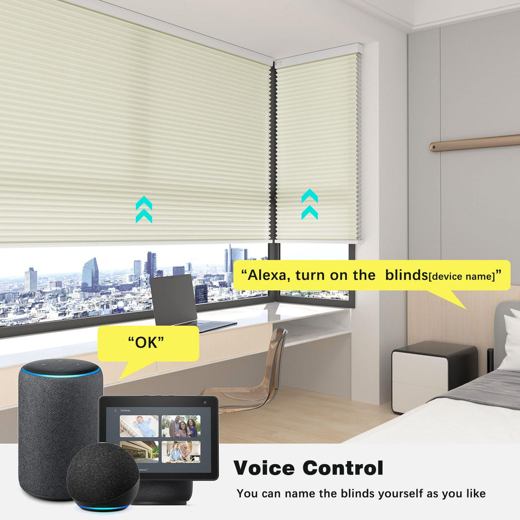 Smart Blinds Cellular Shades for Windows Doors Motorized with Remote Control, Custom Size Automatic Honeycomb Blind