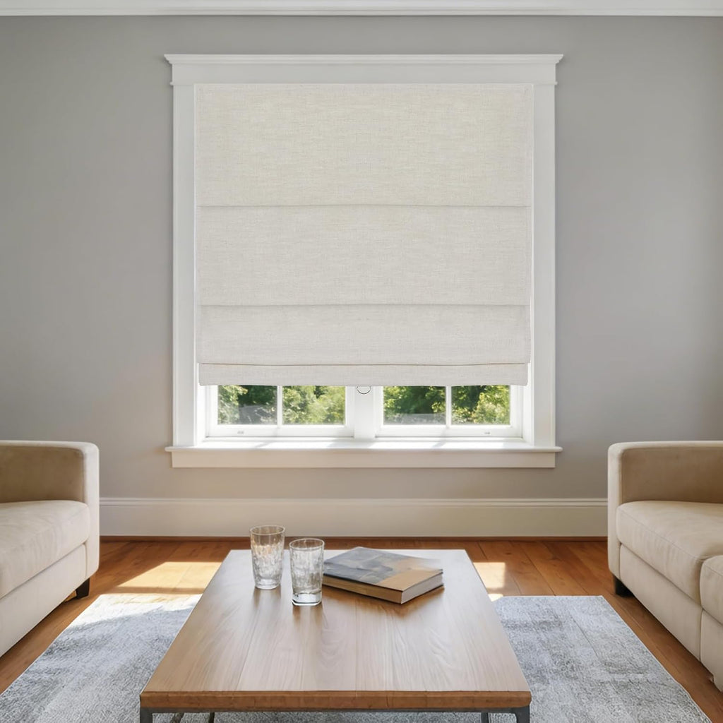 Blackout Roman Shades for Windows,Linen Fabric Roman Shades for Indoor Windows Cordless,Pull Down Window Blinds