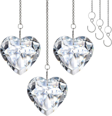 3 Pcs 50mm Clear Crystal Heart Suncatcher Hanging Window Decor - Clear Crystal Heart Sun Catcher Prism Rainbow Maker