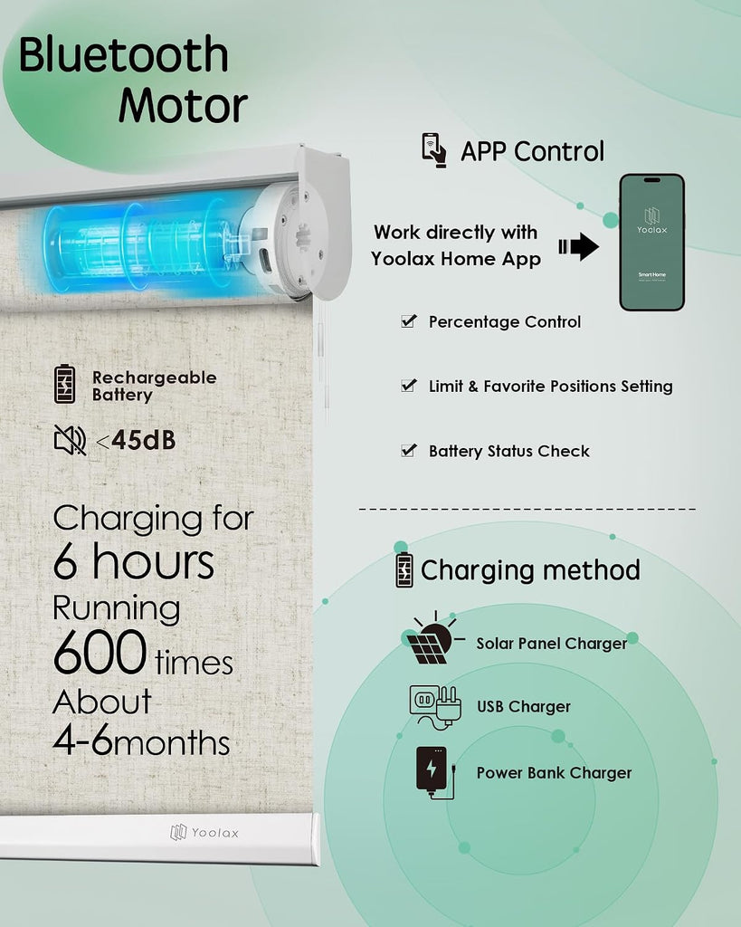Motorized Blinds App Control, Linen Beige, | Automatic Roller Shades App Control Home Office, Electric Blinds for