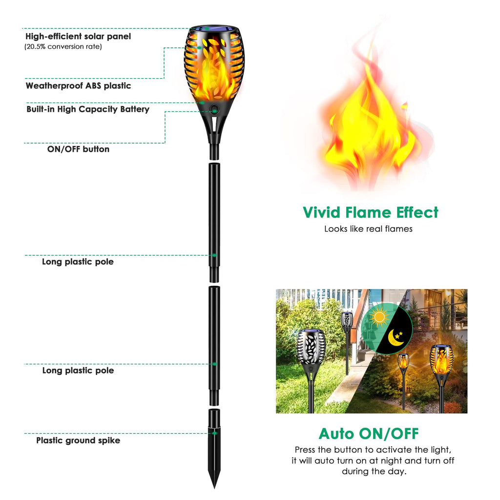 8 Pack Solar Lights Outdoor Flickering Flame Solar Torch Lights