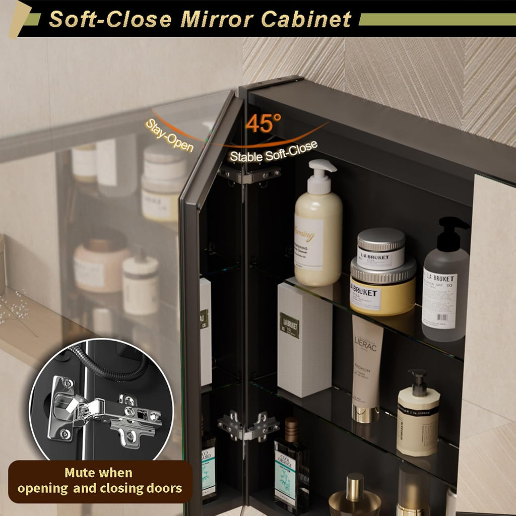 20 * 28 Right Hinge LED Bathroom Mirror Cabinet, Aluminum Medicine Cabinet | Light Adjustable, Sockets & USBs inside