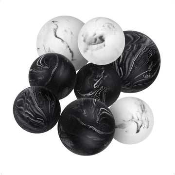 Black & White Small Set of 8 Marble Look Decorative Balls for Bowls - Decorative Orbs Spheres for Coffee Table