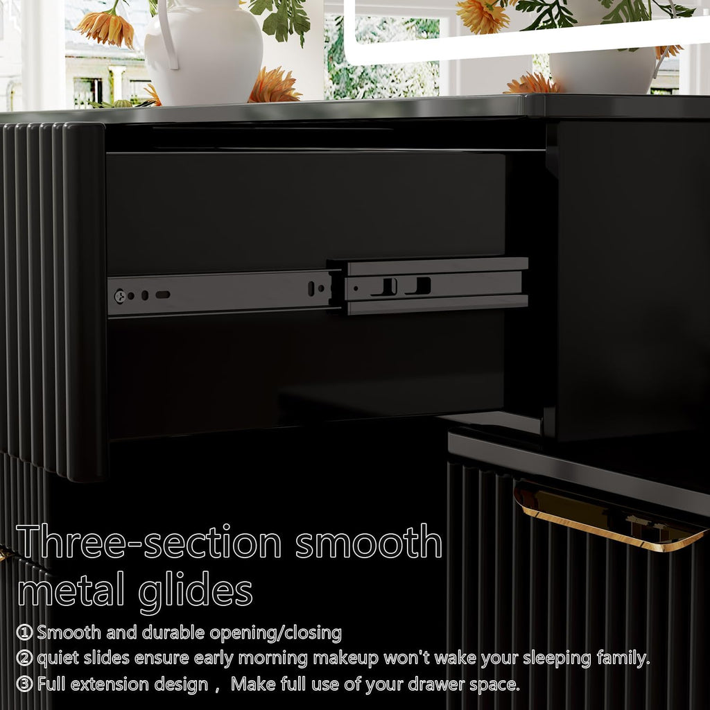 Modern Vanity Desk with 31.5" Mirror and Lights,Makeup Vanity Table with 8 Drawers,Makeup Desk with Power