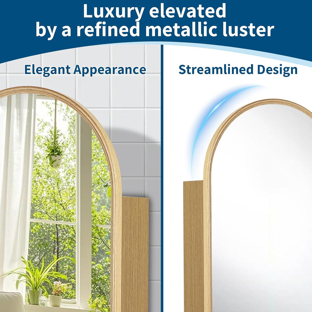 16x30'' Arched Medicine Cabinet with Mirror,Rust-Proof Aluminum, Recessed & Surface Mount Bathroom Mirror with
