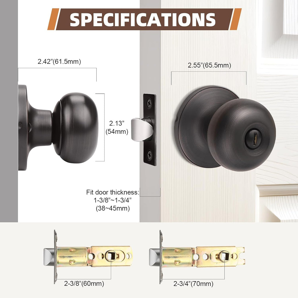5 Pack Oil Rubbed Bronze Door Knobs Privacy Interior Door Knob with Lock Bedroom Bathroom Door Knobs Interior Door