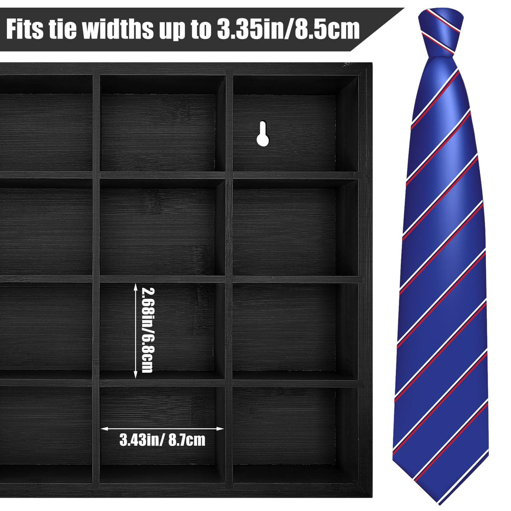 2 Pcs Tie Box Organizer for Men, Wall Mounted Tie Rack, Black
