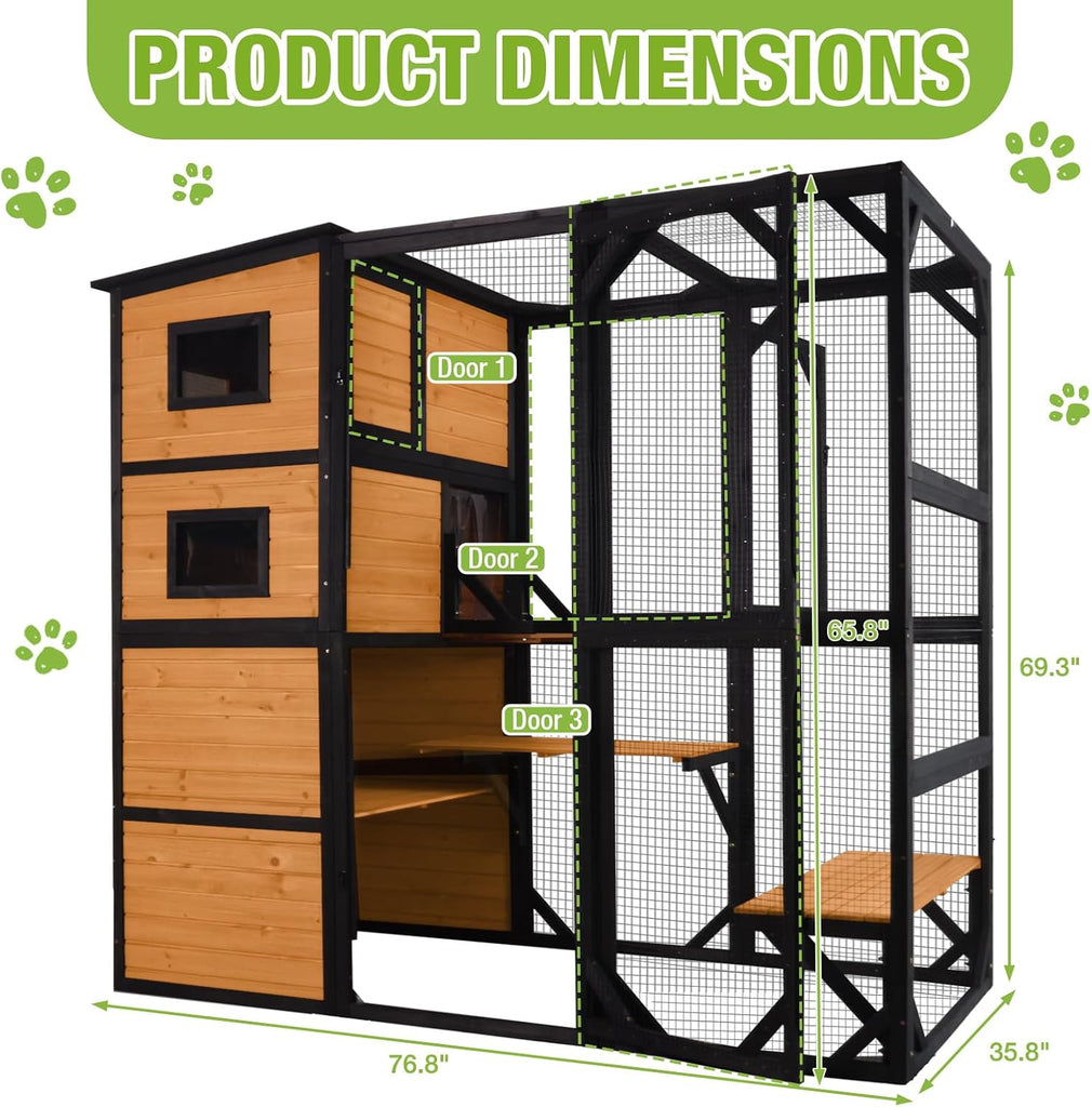 Extra Large Outdoor Catio Cat Enclosure Indestructible Cat House Weatherproof Feral Cat Shelter with Weatherproof