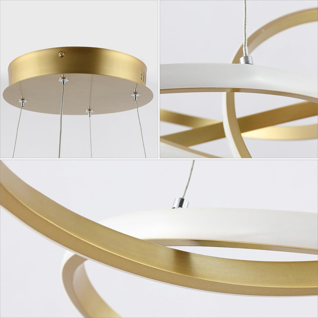 25" Gold Painting Modern Abstract LED Pendant Light, Integrated Dimmable Metal Chandelier for Dining Room, Kitchen