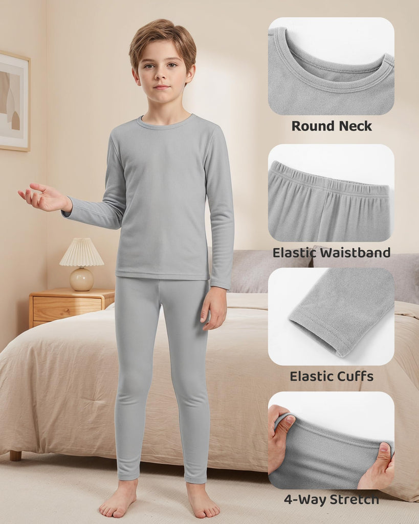 Kids Thermal Set Long Underwear Base Layer Light Grey