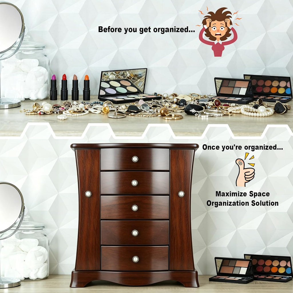 Solid Wood Jewelry Box Brown