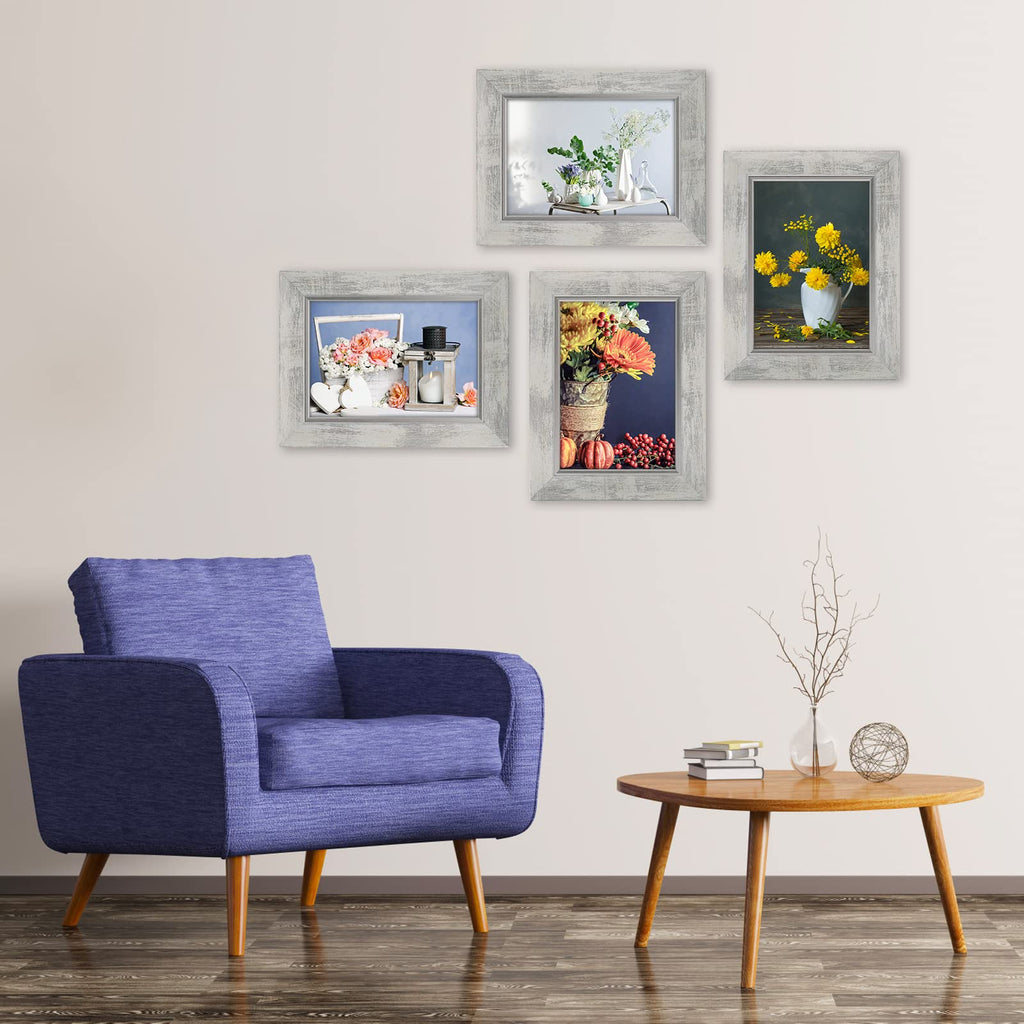 5x7 Picture Frames Set of 4, Rustic Retro Photo Frame(White)