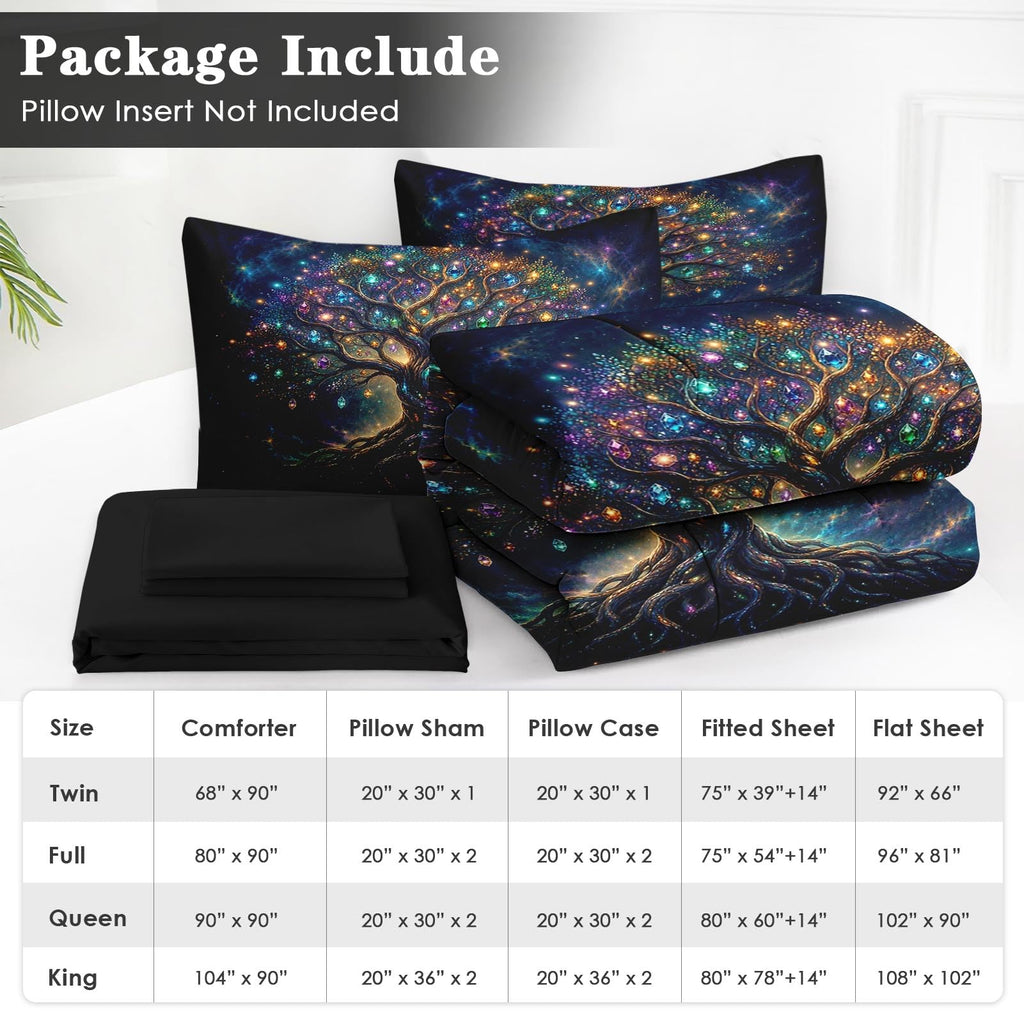 7 Pcs Queen Size Comforter Set, Tree Crystal Bedding