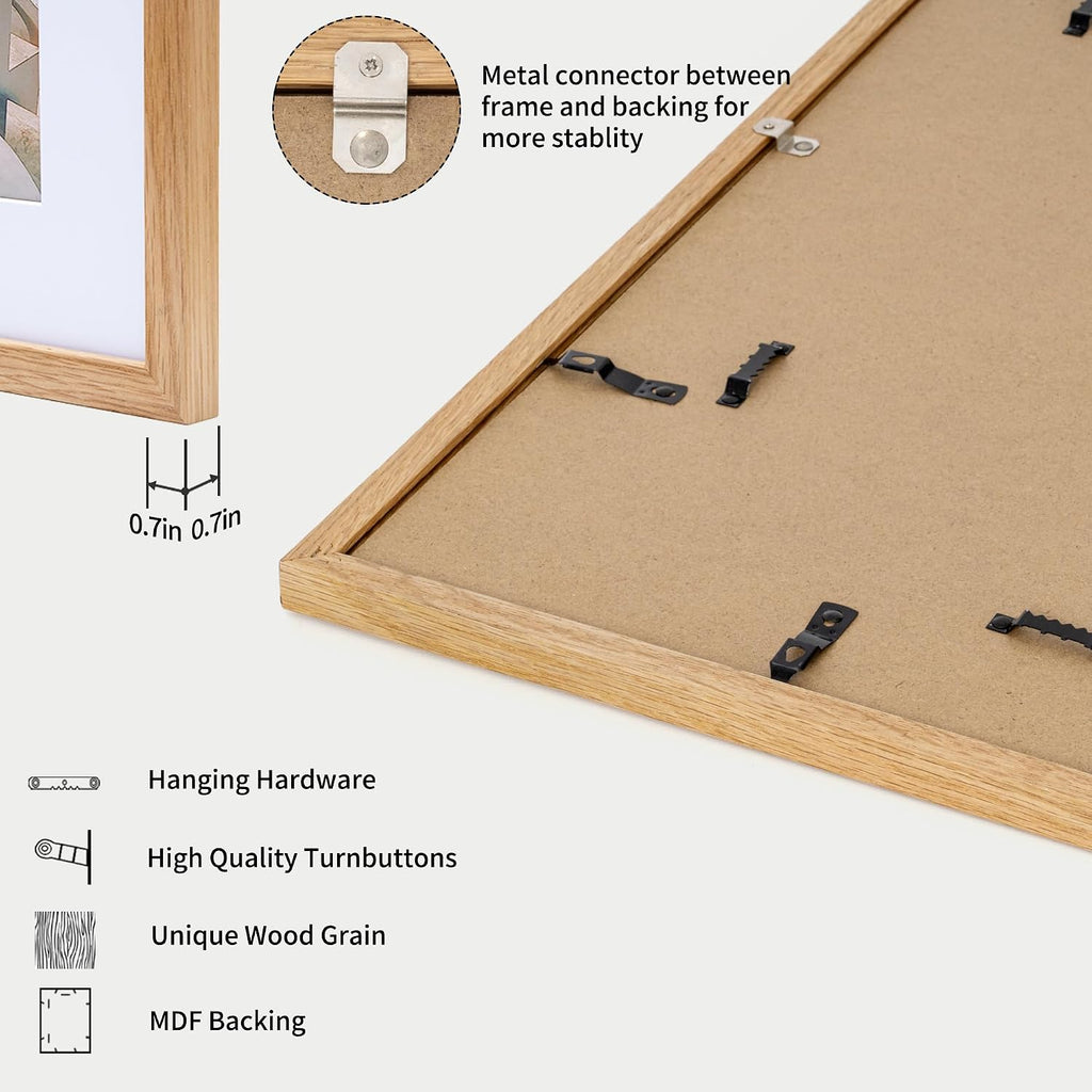 24x36 Picture Frame, Solid Oak Wood Poster Frame, Oak | Mat for 20x30, Tempered Glass, Wood 24''x36'' Minimalist