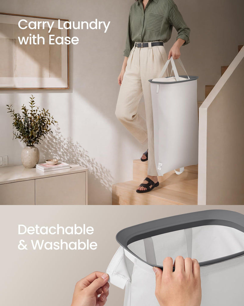 Laundry Hamper with Lid, 160L Double Laundry Basket, Steel Frame