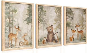 Woodland Animal Nursery Wall Decor, Forest Nursery Wall Art, 12x16
