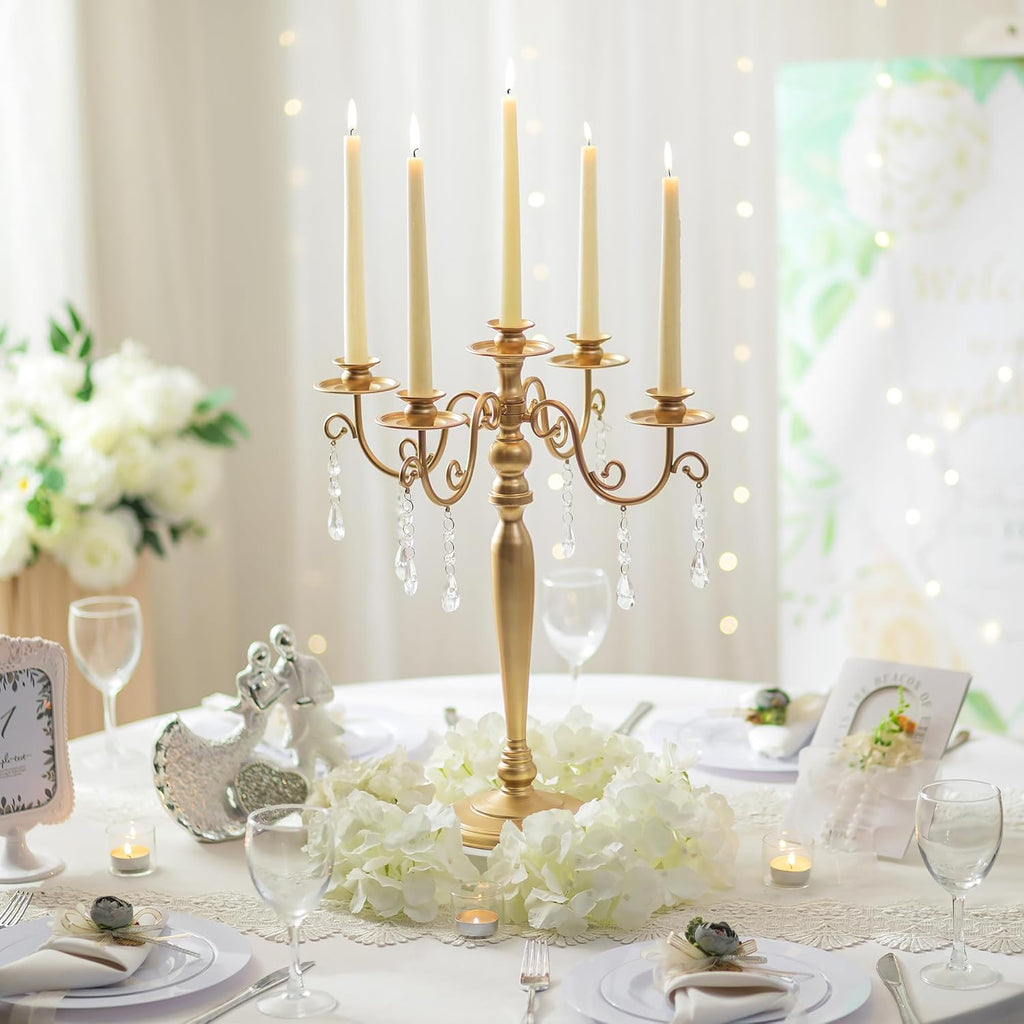 Sziqiq Gold Candelabra Candle Holder: 5 Arm Candelabras Centerpiece Table Decorationsandleholders for Dining Table