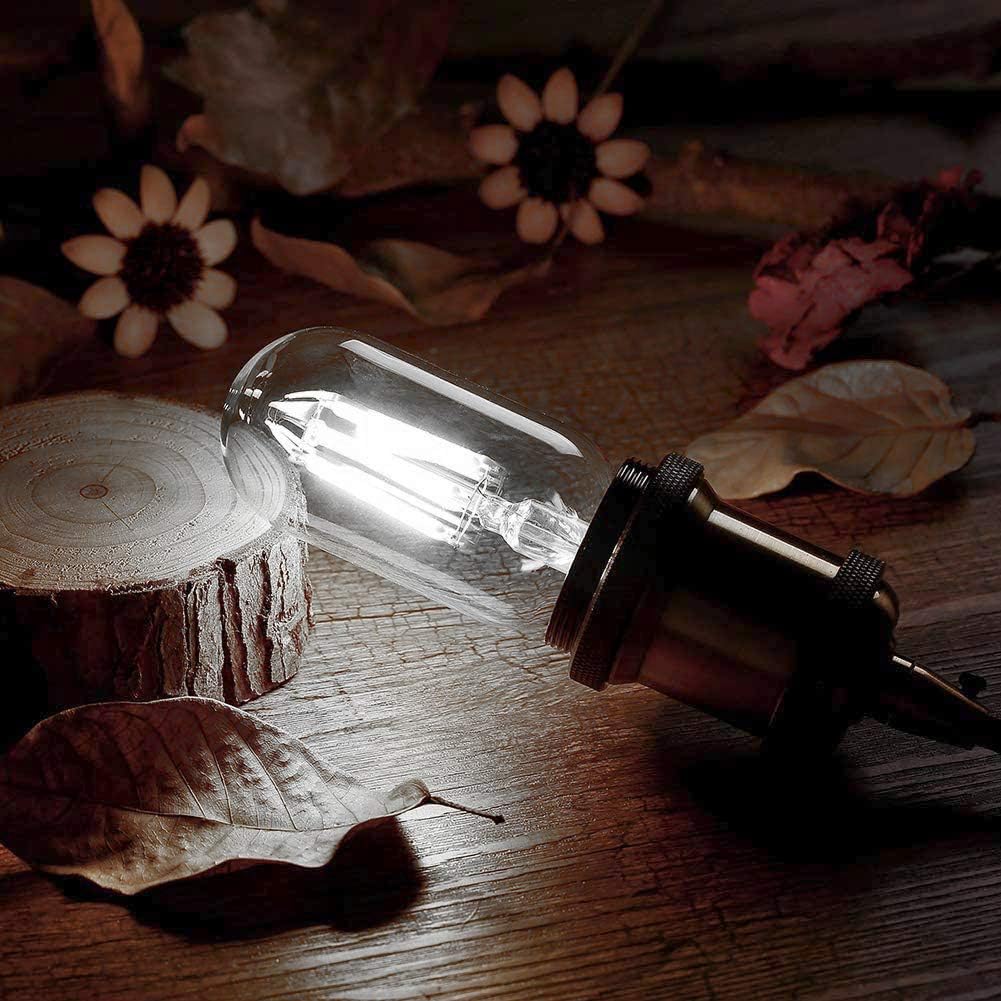 Dimmable Vintage Edison Tubular LED Bulb T45/T14, 6 Watt E26 Medium Base, 4000K Daylight White, 60 Watt Equivalent
