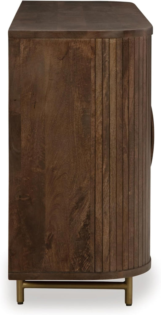 Amickly Contemporary 4-Door Accent Cabinet with 2 Shelves, Cord Management and Fluted Design, Dark Brown