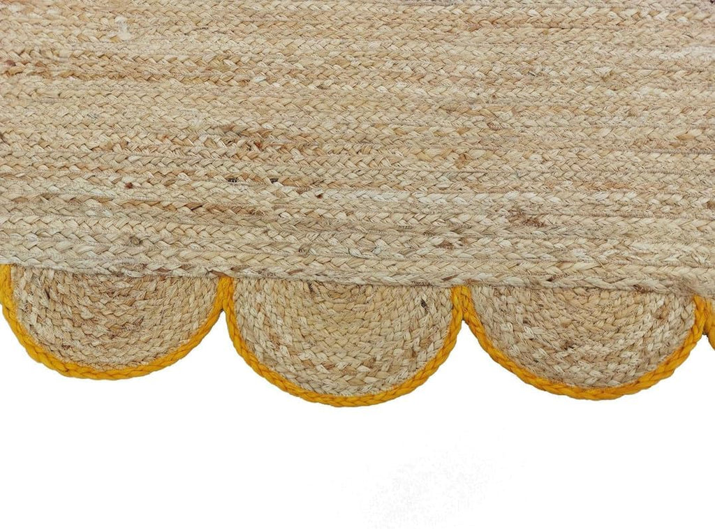 10x14 Feet Yellow Border Premium Scalloped Jute Rug Boho Scalloped Rug HandcraFeeted Natural Braided
