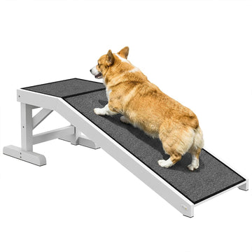 Dog Ramp for Bed, Pet Ramp for Dogs with Non-Slip Carpet and Top Platform, 49" x 16" x 14", White