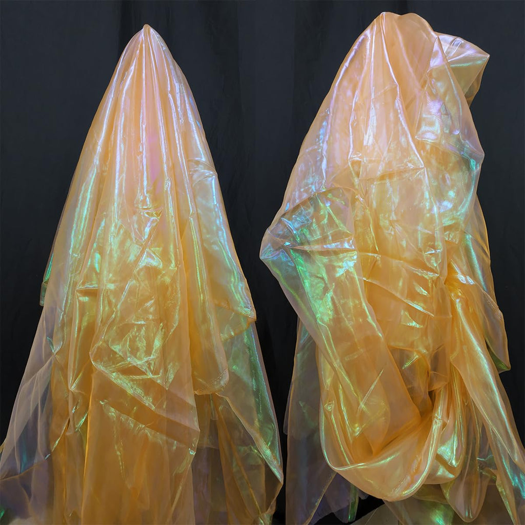 11 Yard Long 59" Wide Organza Lace Fabric - Magic Rainbow Laser Gradient, Iridescent Holographic for Wedding Dress