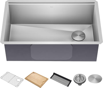 Stainless Steel 30 in Undermount Kitchen Sink KWU110-30 | 16-gauge TRU16 steel, integrated ledge for accessories