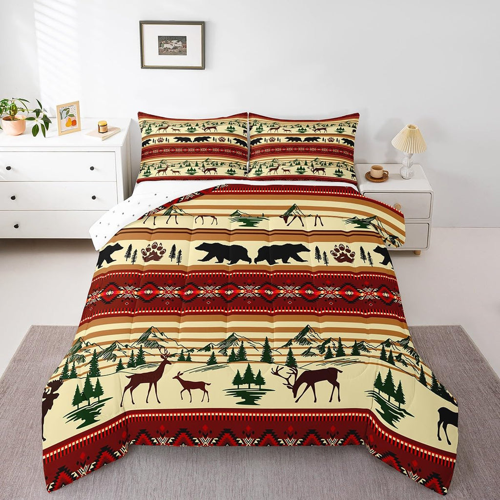 Bohemian Deer Bedding Sets King Bear Wildlife Hunting Theme Comforter Cabin Decor Boho Western Duvet Insert for Adult
