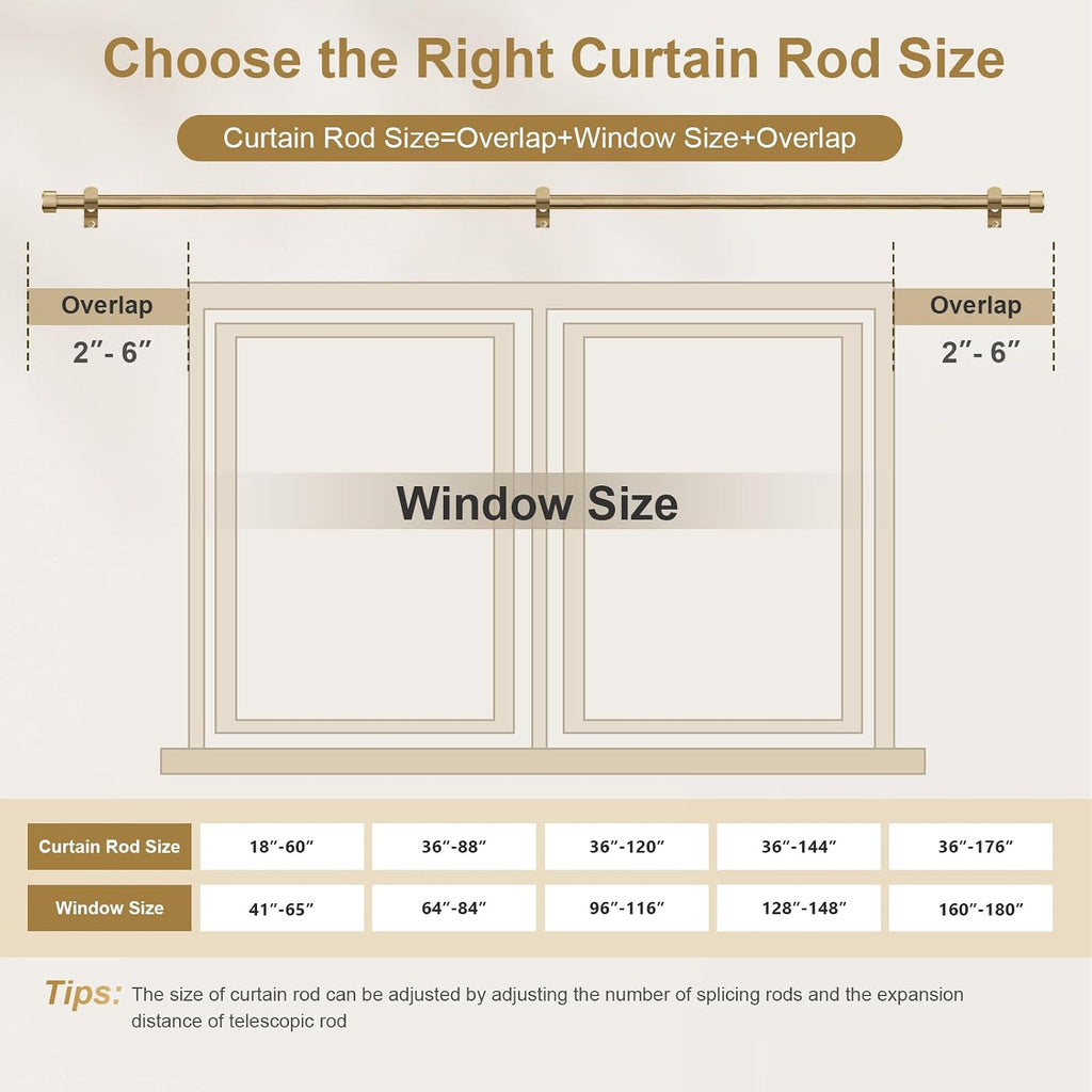 Warm Gold Brass Curtain Rod, 1" Diameter Heavy Duty Window Rod with Solid Aluminum Finials