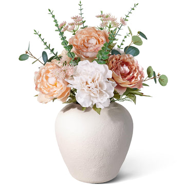 Artificial Peony Flowers with Handmade Ceramic Vase