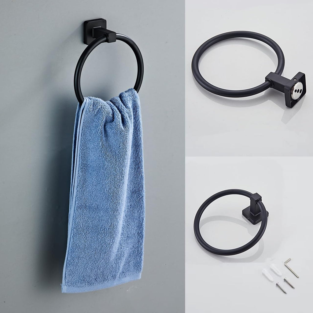 Matte Black Bathroom Hardware Set 4 Pieces, Towel Bar Set Stainless Steel Wall Mounted, Includes 16In Hand Towel Bar