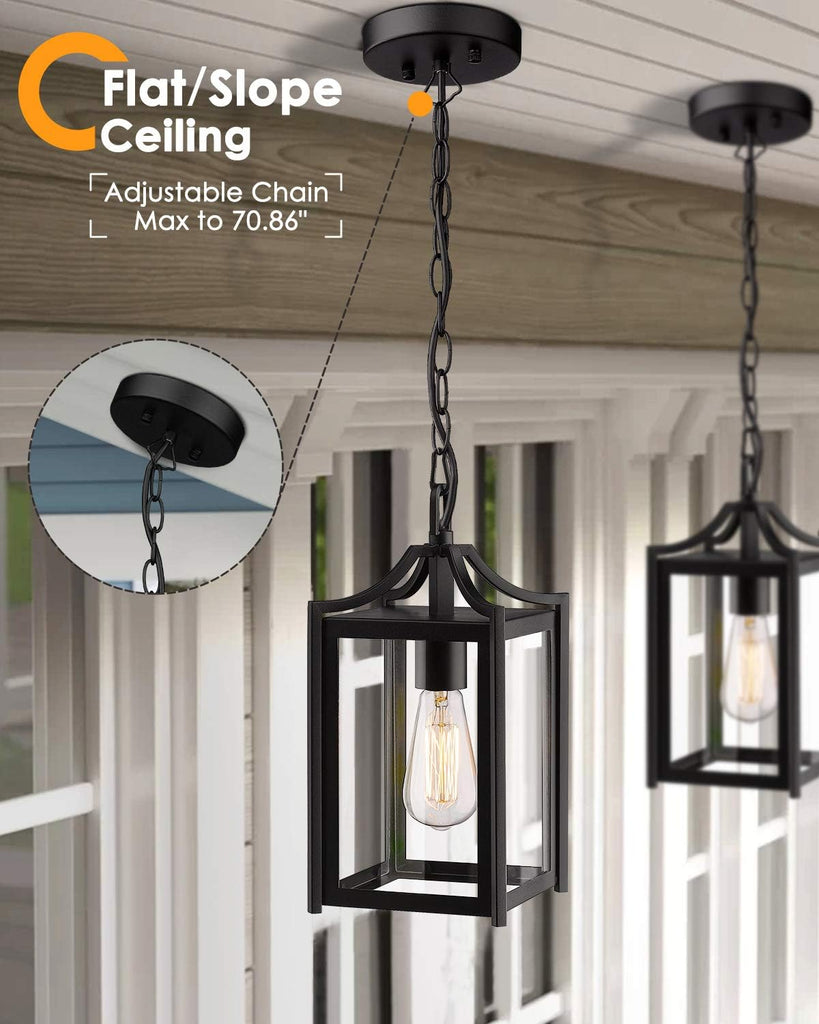 Outdoor Pendant Light, 14" Modern Hanging Chandelier with Adjustable Chain