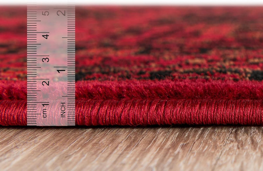 Bokhara Rug - 5' Oval Red Easy-Clean Rug - Traditional Medallion Design s, Bedrooms, and Dining Areas