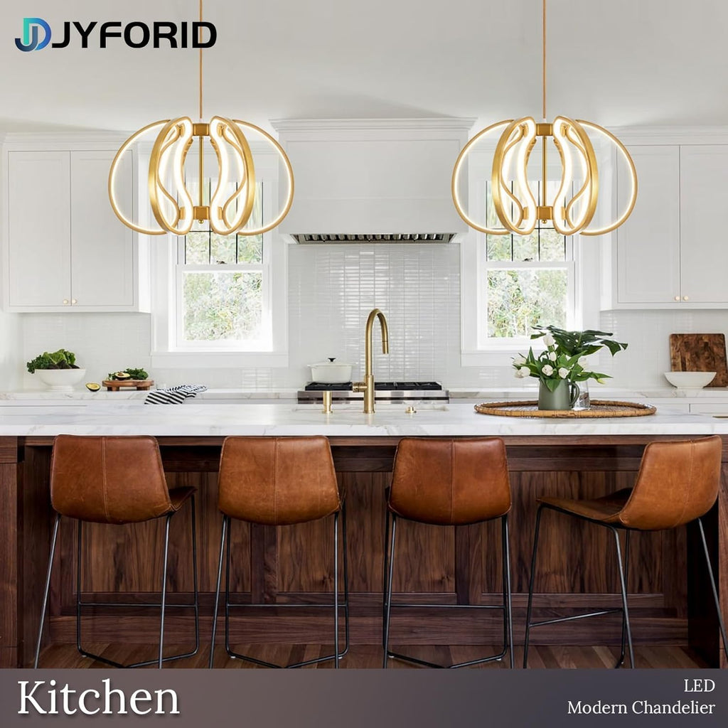 Modern Gold Chandelier with Remote Control, 69W 3-Color Temperature Dimmable LED Chandelier for Dining Room, Hanging